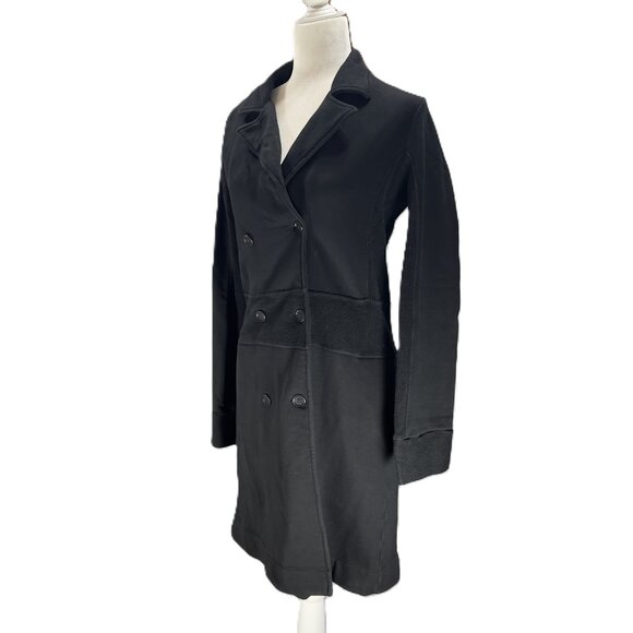 James Perse Sz 2 Medium Black Cotton Trench Jacket Lightweight Mixed Media Panel - Picture 1 of 14